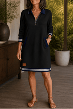 Women's Quarter-Zip Collared Sweatshirt Dress - Mattia Cremasco