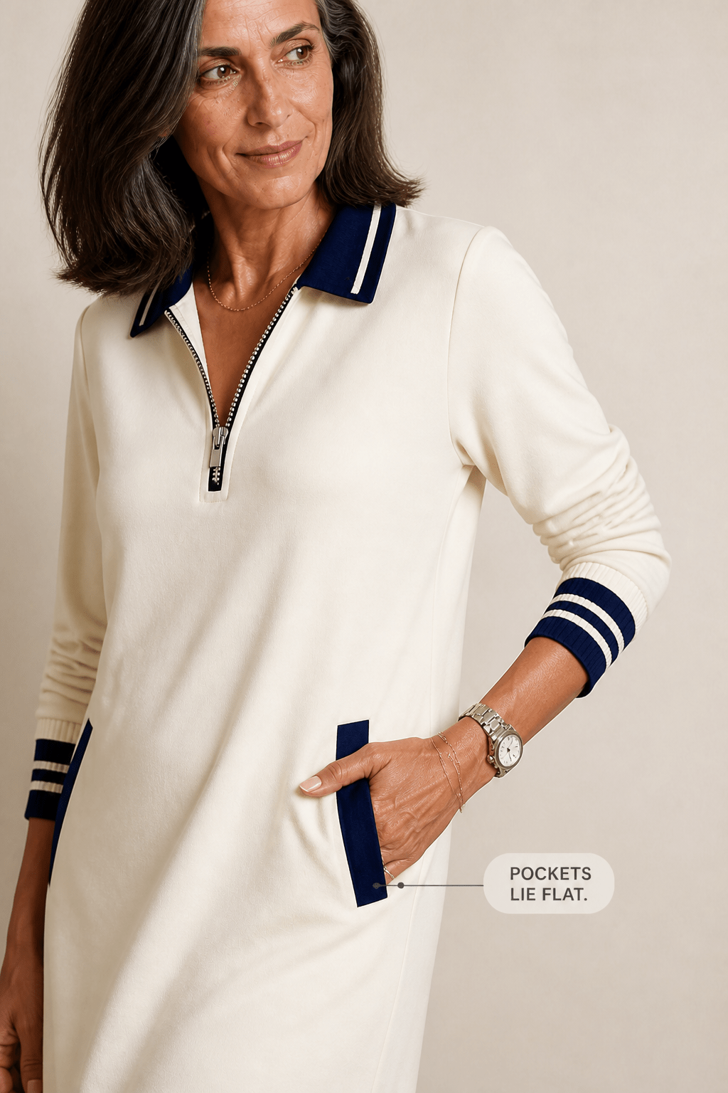 Women's Quarter-Zip Collared Sweatshirt Dress - Mattia Cremasco
