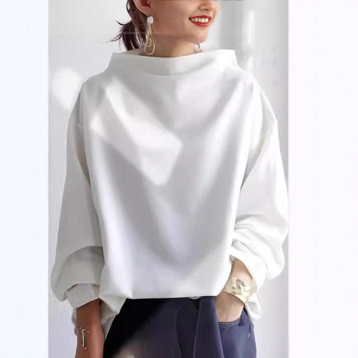 Women's Soft High-Neck Knit Top with Relaxed Fit - Mattia Cremasco