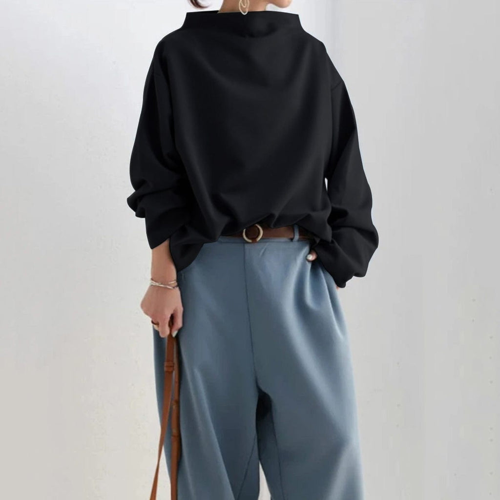 Women's Soft High-Neck Knit Top with Relaxed Fit - Mattia Cremasco
