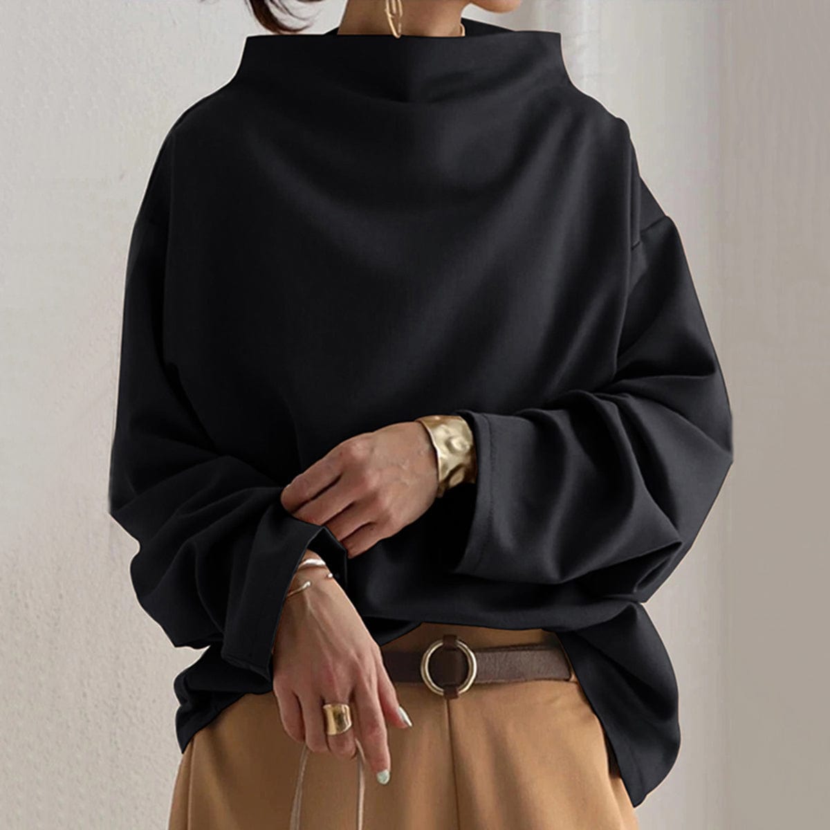 Women's Soft High-Neck Knit Top with Relaxed Fit - Mattia Cremasco