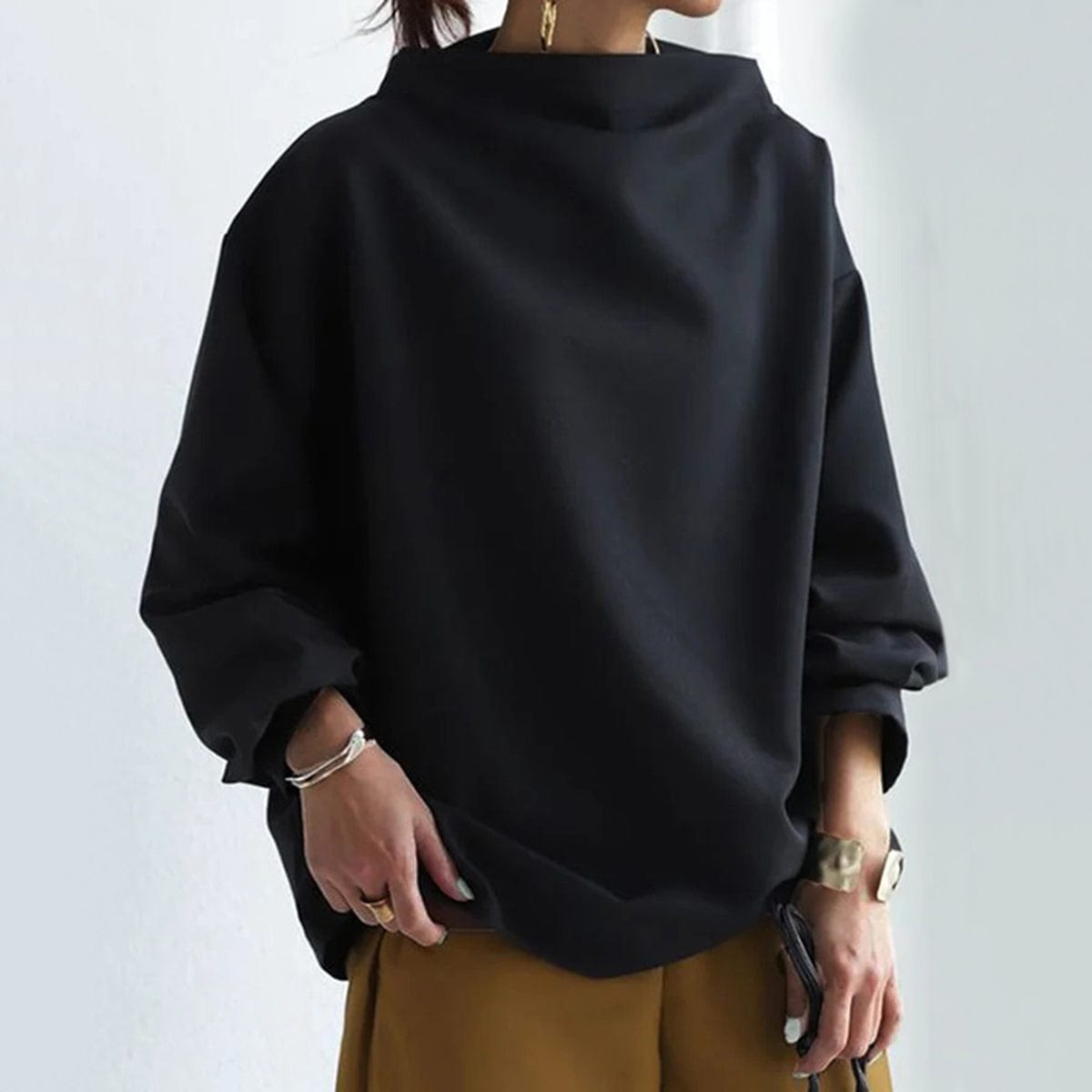 Women's Soft High-Neck Knit Top with Relaxed Fit - Mattia Cremasco