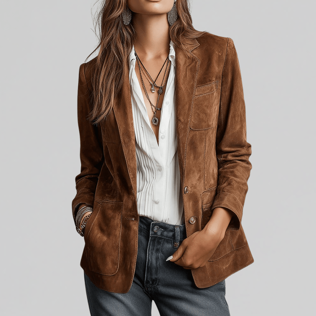 Women's Suede-Effect Blazer with Notched Lapels - Mattia Cremasco