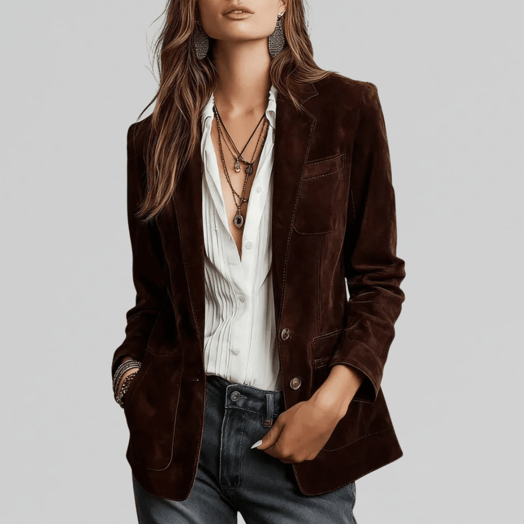 Women's Suede-Effect Blazer with Notched Lapels - Mattia Cremasco