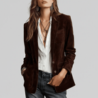 Women's Suede-Effect Blazer with Notched Lapels - Mattia Cremasco