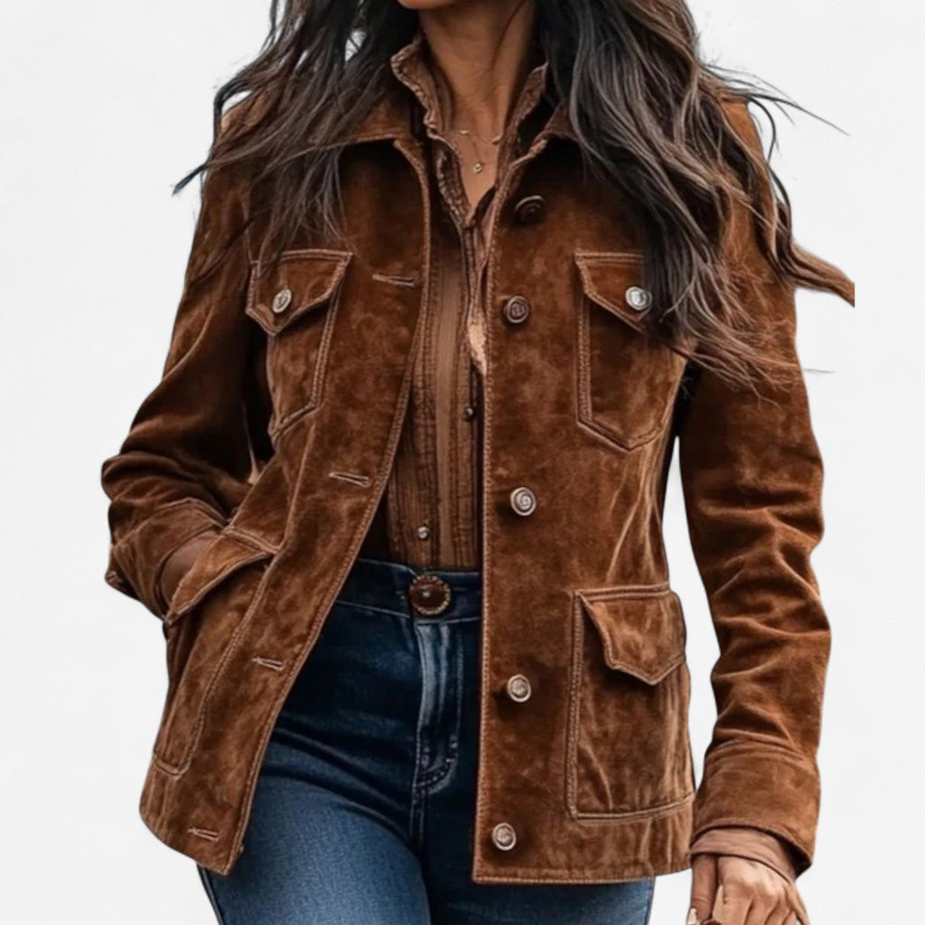 Women's Suede-Look Button-Front Utility Jacket - Mattia Cremasco