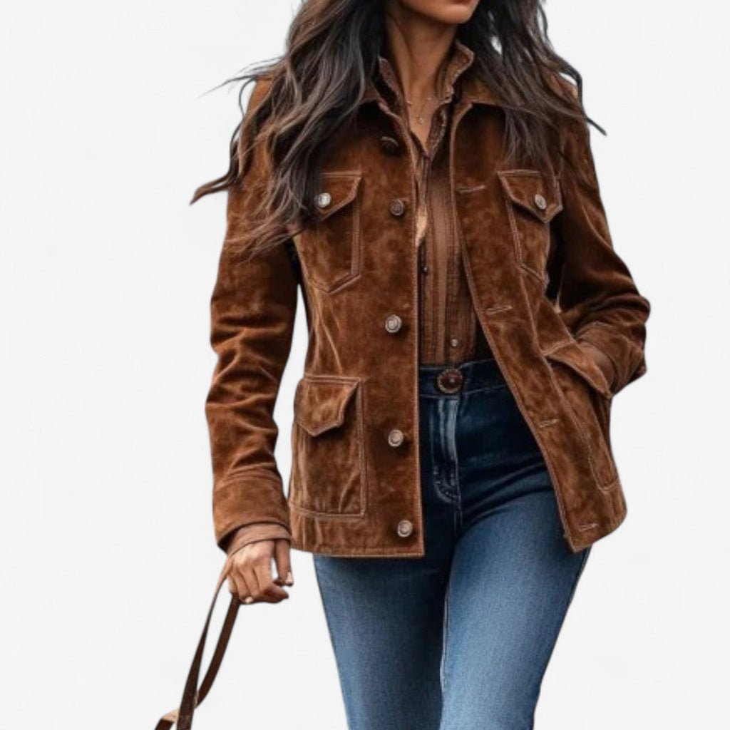 Women's Suede-Look Button-Front Utility Jacket - Mattia Cremasco