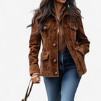 Women's Suede-Look Button-Front Utility Jacket - Mattia Cremasco