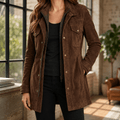 Women's Suede Utility Jacket with Button Front - Mattia Cremasco