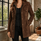 Women's Suede Utility Jacket with Button Front - Mattia Cremasco