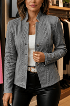 Women's Textured Knit Blazer with Stand Collar - Mattia Cremasco