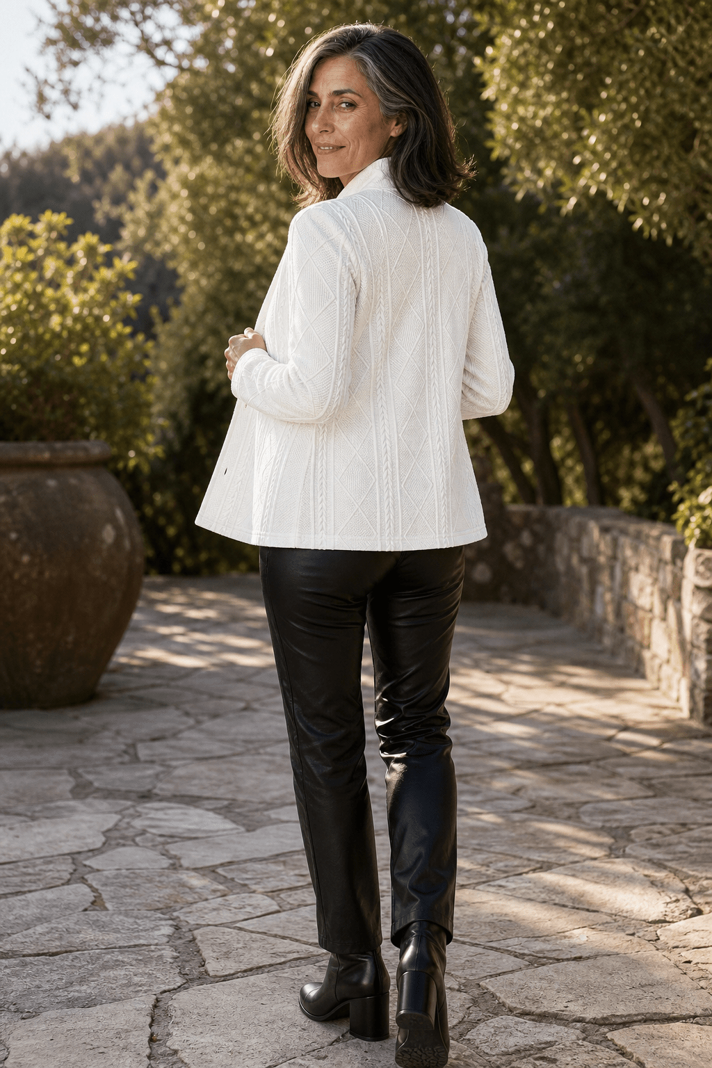 Women's Textured Knit Blazer with Stand Collar - Mattia Cremasco