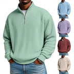 Men's Ribbed Quarter-Zip Pullover with Stand Collar